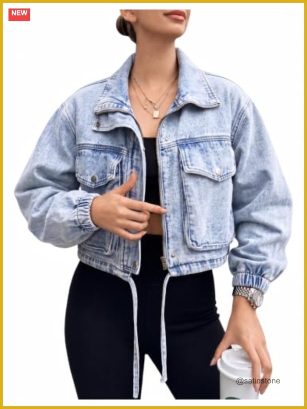 Women's Jean Denim Cropped Zip Up Lightweight Jacket